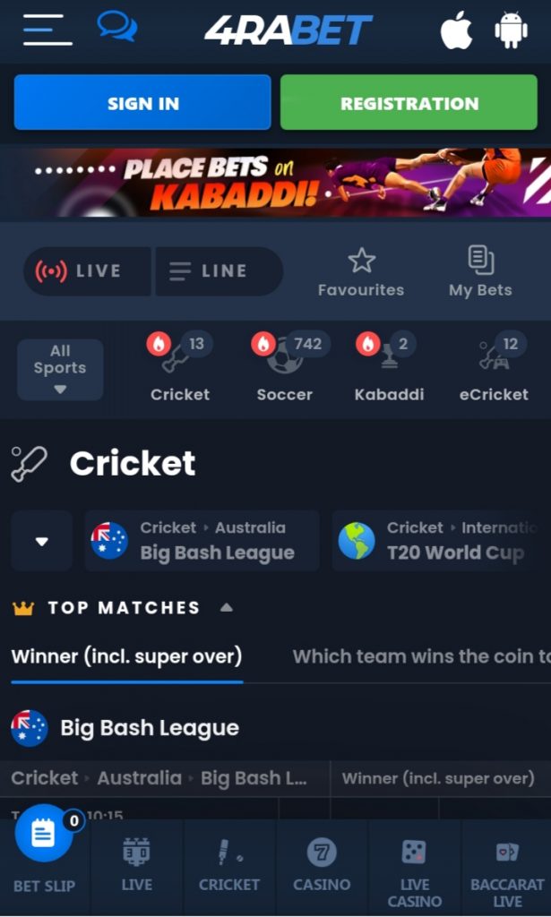 4rabet app cricket